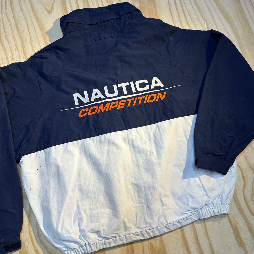 Nautica Competition Mens Large Navy White Colorblock Vintage Sailing Jacket